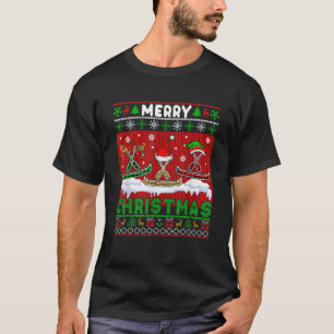 Merry Christmas Plaid Three Santa Reindeer Elf Can T-Shirt