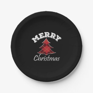 Merry Christmas Plaid Tree Paper Plate
