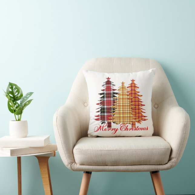 Merry Christmas Plaid Trees Holiday Cushion (Chair)