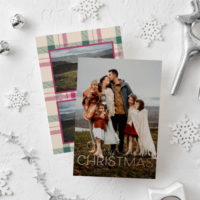 Merry Christmas Plaid Vertical Photo Greeting Card (Creator Uploaded)