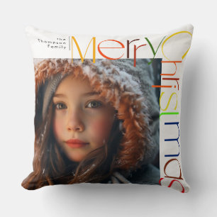 Merry Christmas playful letters custom photo Cushion