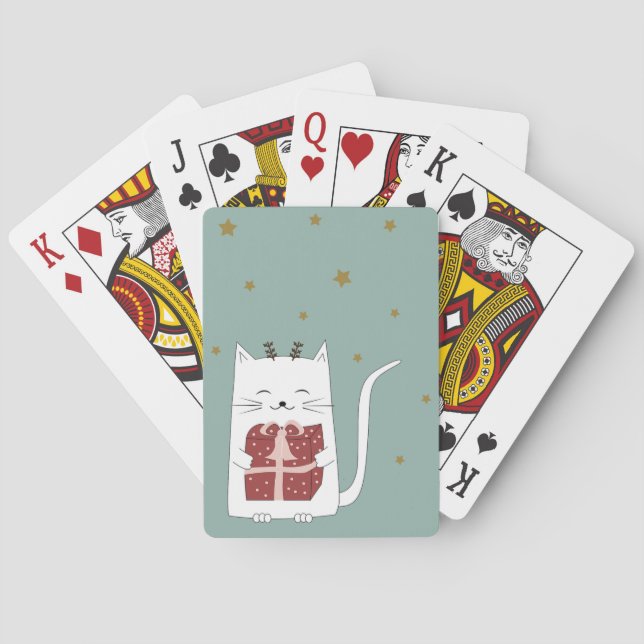 Merry Christmas Playing Card Deck Cat (Back)