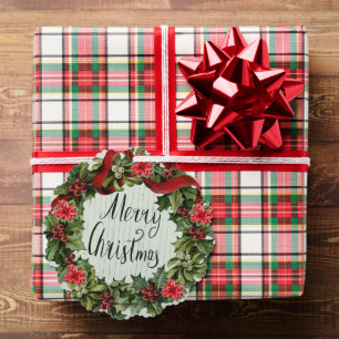 Merry Christmas Poinsettia and Berries Wreath Tree Decoration Card