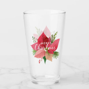 Merry Christmas Poinsettia and Holly Glass