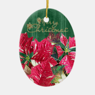 Merry Christmas Poinsettia Ceramic Ornament