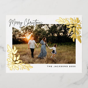 Merry Christmas Poinsettia Design Foil Holiday Postcard