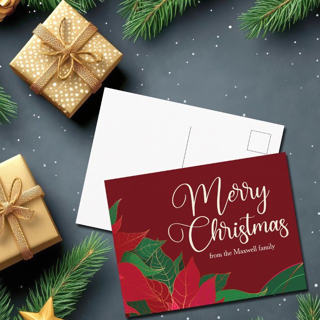 Merry Christmas Poinsettia Elegant Red Custom Postcard (Creator Uploaded)