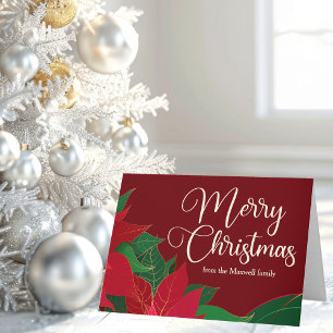 Merry Christmas Poinsettia Elegant Red Customised Card