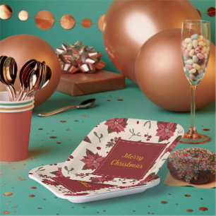 Merry Christmas poinsettia floral elegant design Paper Plate