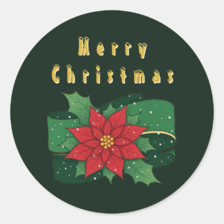 🎄 Merry Christmas Poinsettia Floral Festive Gift Classic Round Sticker