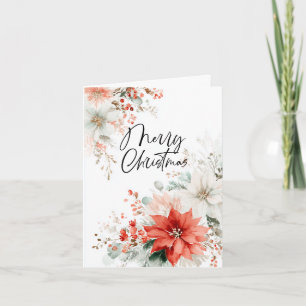 Merry Christmas Poinsettia Flower Holiday Card