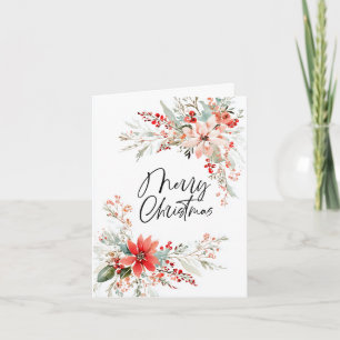 Merry Christmas Poinsettia Flower Holiday Card