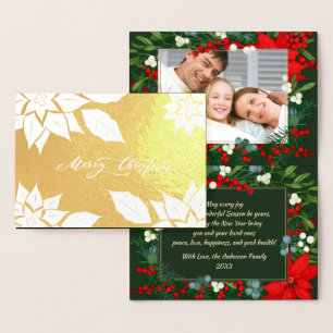 Merry Christmas. Poinsettia frame Luxury Foil Card