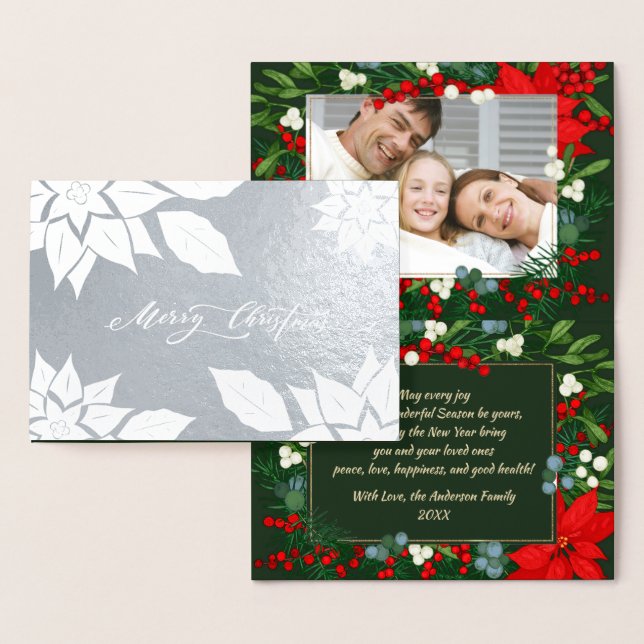 Merry Christmas. Poinsettia frame Luxury Foil Card (Display)