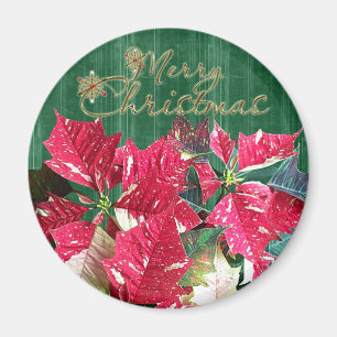 Merry Christmas Poinsettia Magnet