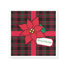 Merry Christmas Poinsettia Paper Napkins
