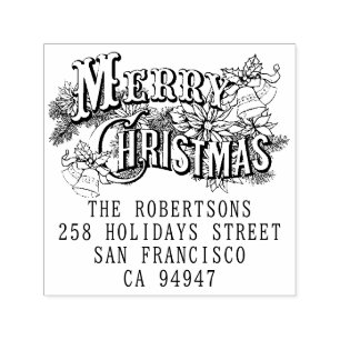 Merry Christmas Poinsettia Return Address Self-inking Stamp