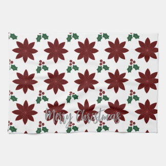 Merry Christmas Poinsettia - Tea Towel