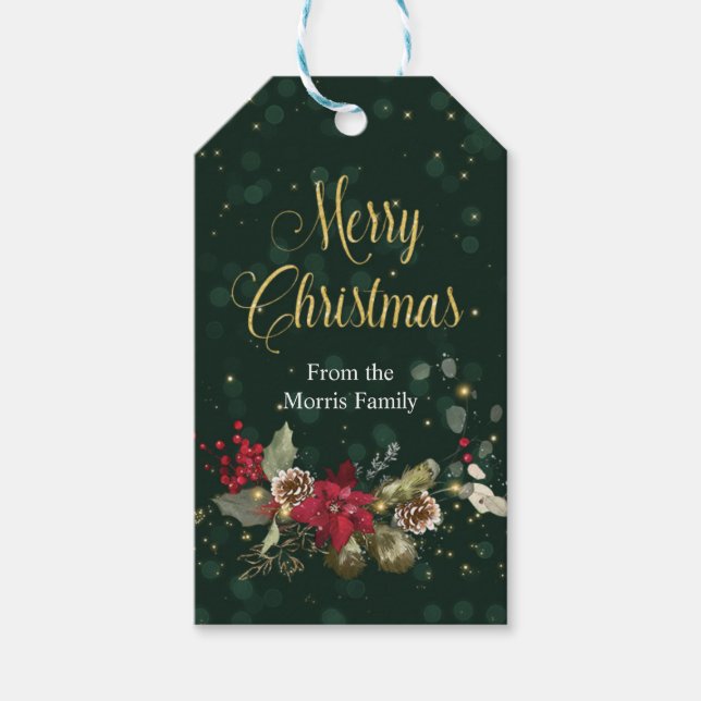 Merry Christmas Poinsettia wreath gift tag (Front)