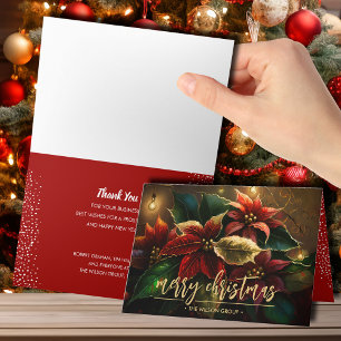 Merry Christmas Poinsettias Business Thank You Card
