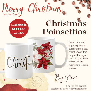 Merry Christmas Poinsettias Ceramic Mug