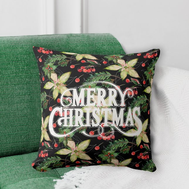 Merry Christmas Poinsettias Holiday Cushion (Creator Uploaded)