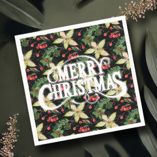 Merry Christmas Poinsettias Holiday Napkin