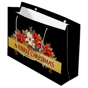 Merry Christmas Poinsettias Large Gift Bag