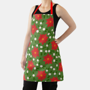 Merry Christmas Poinsettias & Polka Dots Pattern Apron