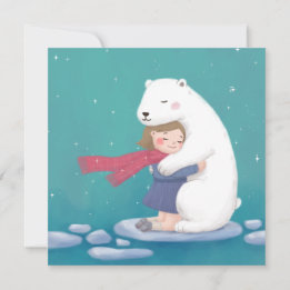 Merry Christmas: Polar Bear & Child Illustration Holiday Card