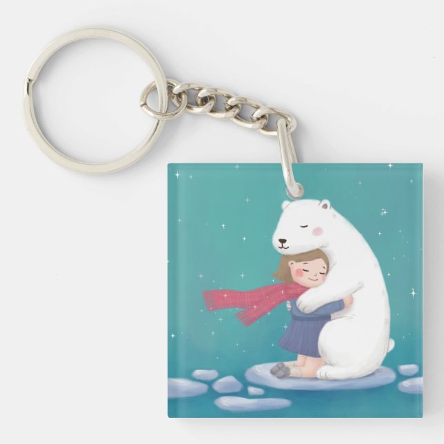Merry Christmas: Polar Bear & Child Illustration Key Ring (Front)