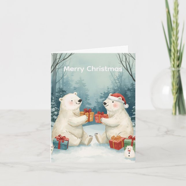 Merry Christmas Polar Bear Presents Christmas Card (Front)