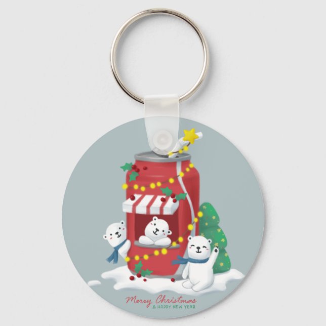 Merry Christmas: Polar Bear & Soda Can Key Ring (Front)