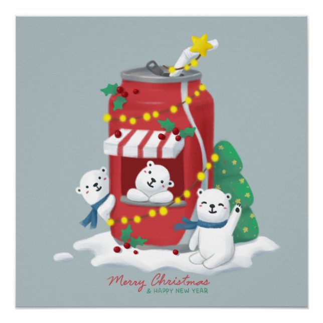 Merry Christmas: Polar Bear & Soda Can Poster (Front)