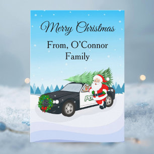 Merry Christmas Police Car with Santa Holiday Card
