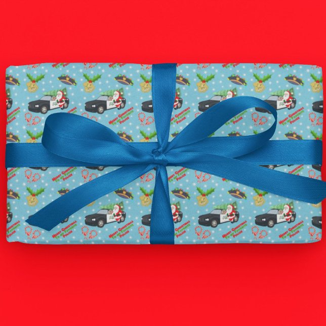 Merry Christmas Police Officer Santa Cop Car Wrapping Paper (Creator Uploaded)