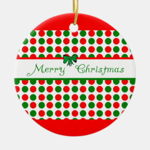Merry Christmas Polka Dots Ceramic Tree Decoration