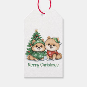 Merry Christmas Pomeranian Dogs Gift Tags
