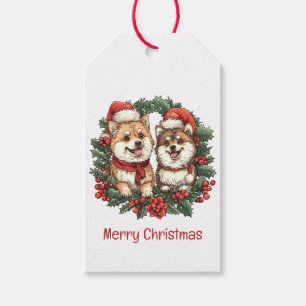 Merry Christmas Pomeranian Dogs Mistletoe Wreath Gift Tags