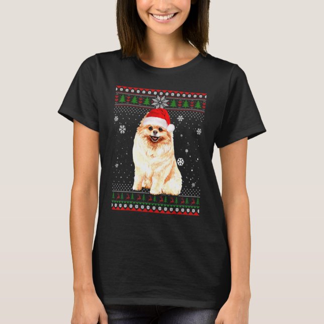 Merry Christmas Pomeranian Hat Santa Dog  Ugly Swe T-Shirt (Front)