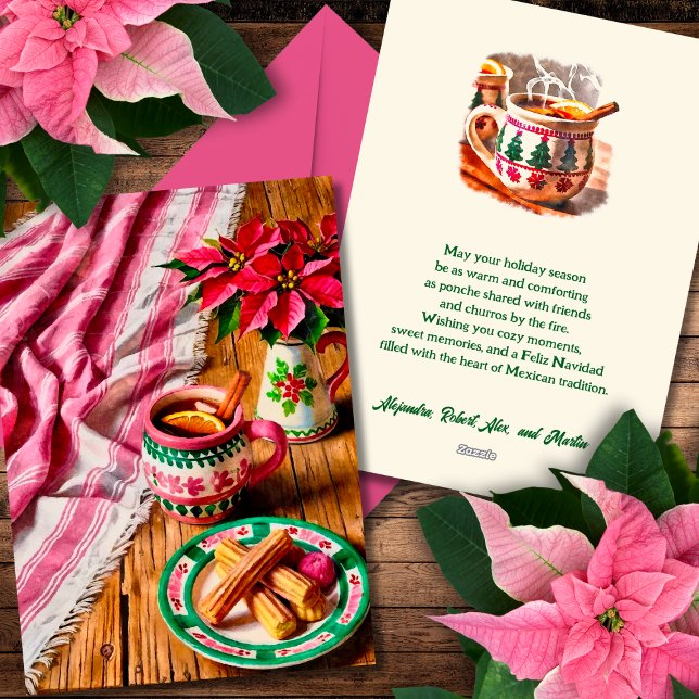 Merry Christmas Ponche & Churros Pink Mexican Holiday Card (Creator Uploaded)