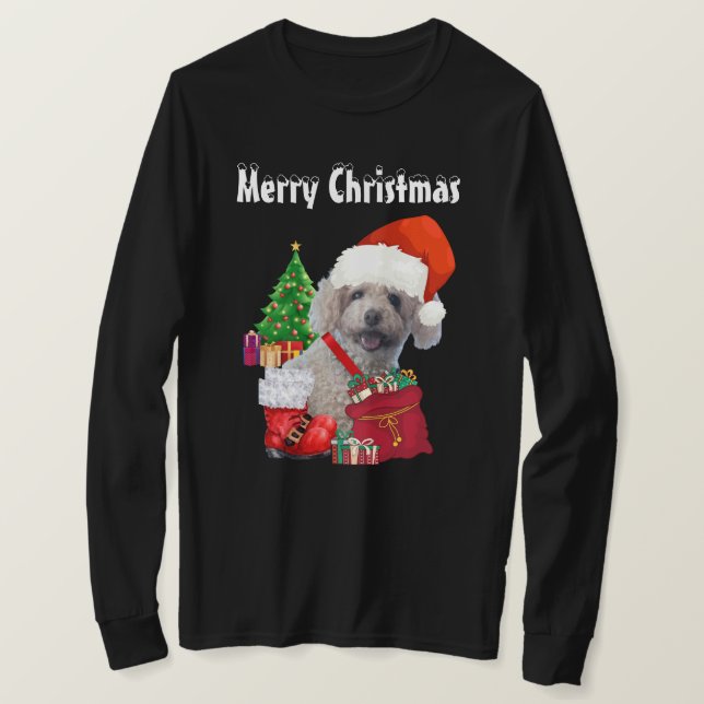 Merry Christmas Poodle Long Sleeve Tee (Design Front)