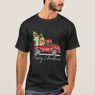 Merry Christmas Poodle Santa Red Truck Xmas Light T-Shirt