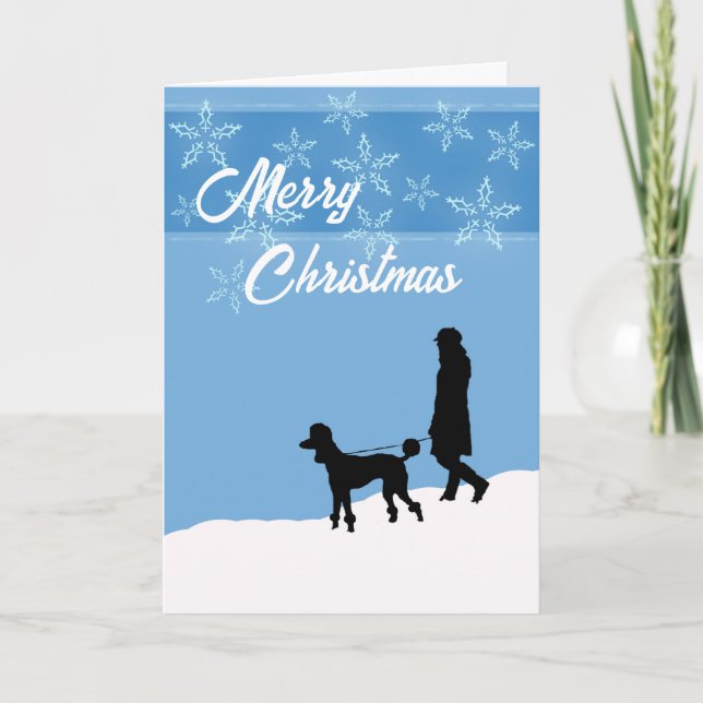 Merry Christmas Poodle Walks in the Snow Holiday Card (Front)