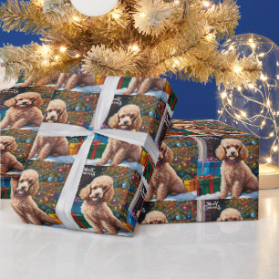 Merry Christmas Poodle with Christmas Tree, Gifts  Wrapping Paper