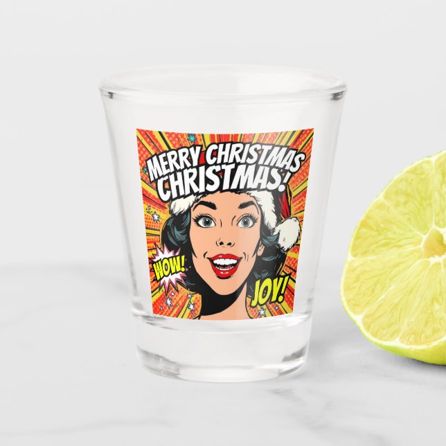 Merry Christmas Pop Art Shot Glass (Front)