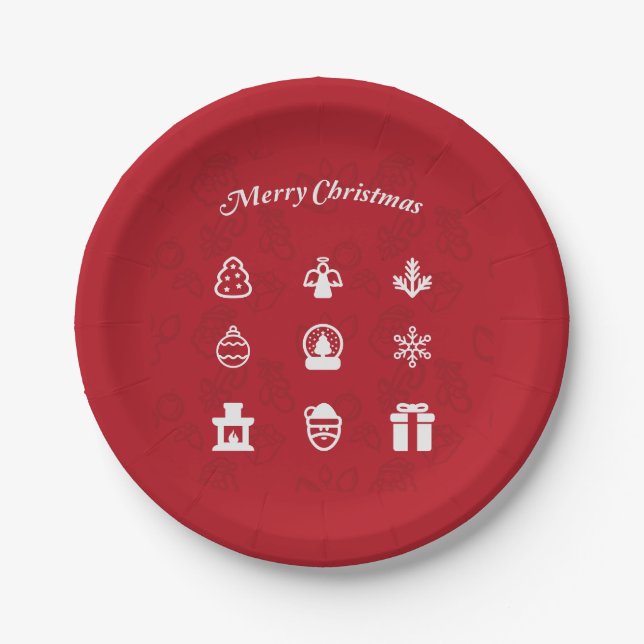 Merry Christmas Popular Icons set Paper Plate (Front)