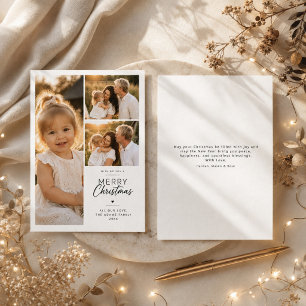 Merry Christmas Portrait Three Photo Holiday Card