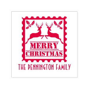 Merry Christmas Postage Stamp Family Name
