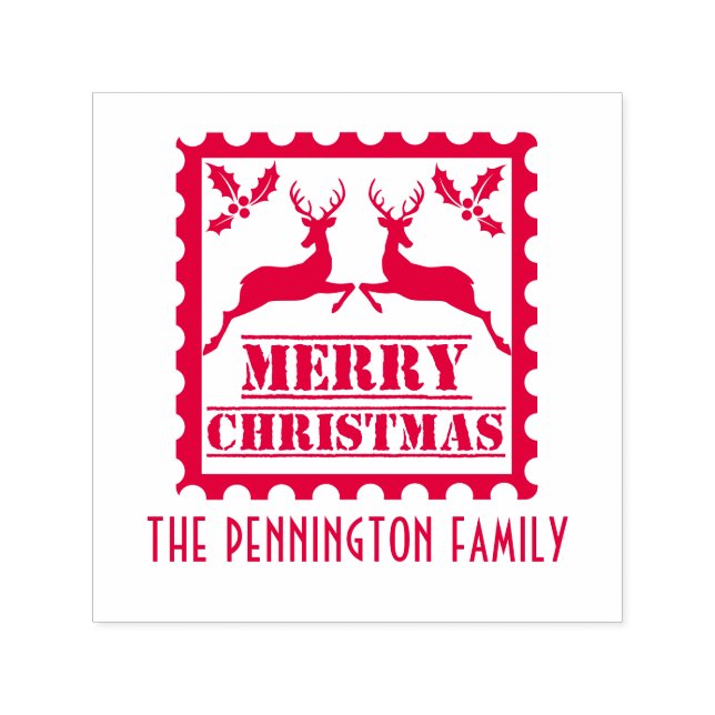 Merry Christmas Postage Stamp Family Name (Design)